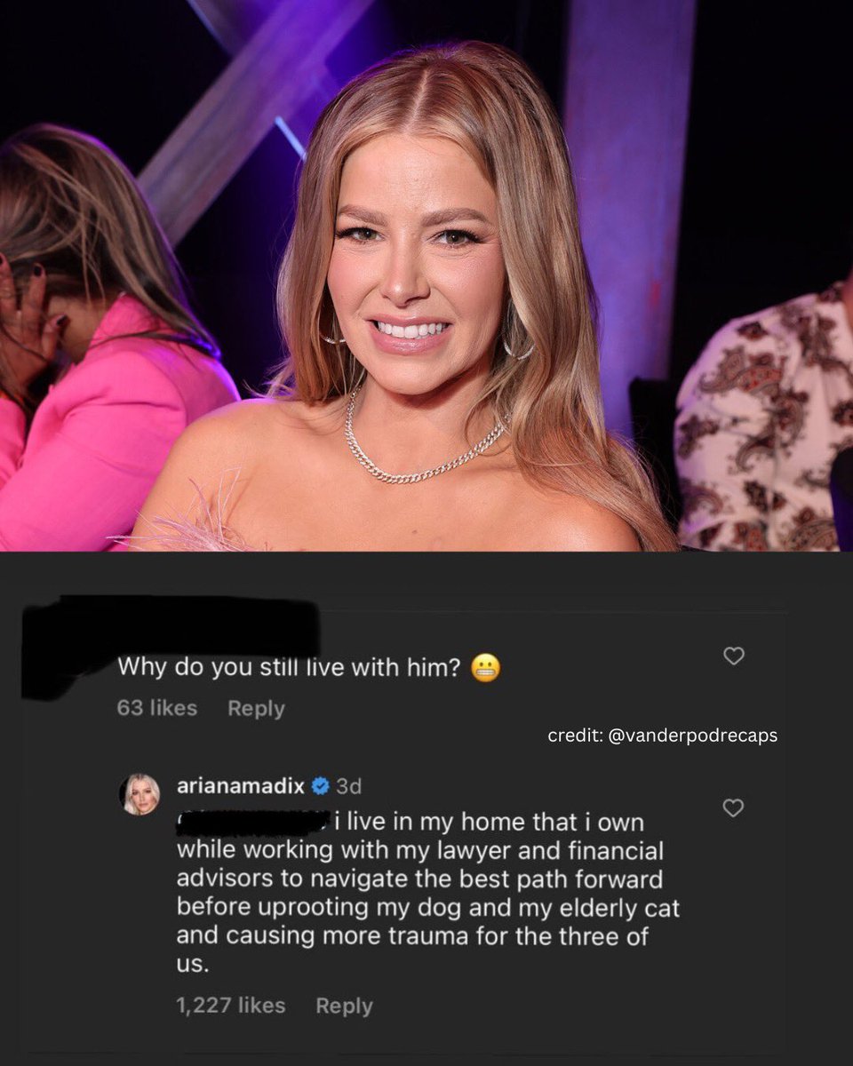 HousewivesHub's tweet photo. Ariana responds to a comment asking why she still lives with Tom. #PumpRules https://t.co/dmXMGAN4d5