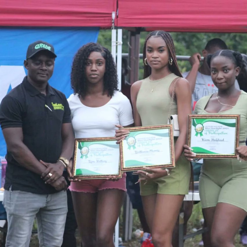 JLPThompsonTown's tweet photo. Was wonderful having the Councillor Henry Miss Starlight Foundation 2023 top 3 contestants 👑 Ms Morris, Ms Halstead &amp; Ms Rattery, at yesterday's  football finals. 
Our foundation seeks to empower residents in&amp; around the Division  #Jamaica  #Thompsontown - #MissUniverseJamaica https://t.co/1UnQLG2wmV