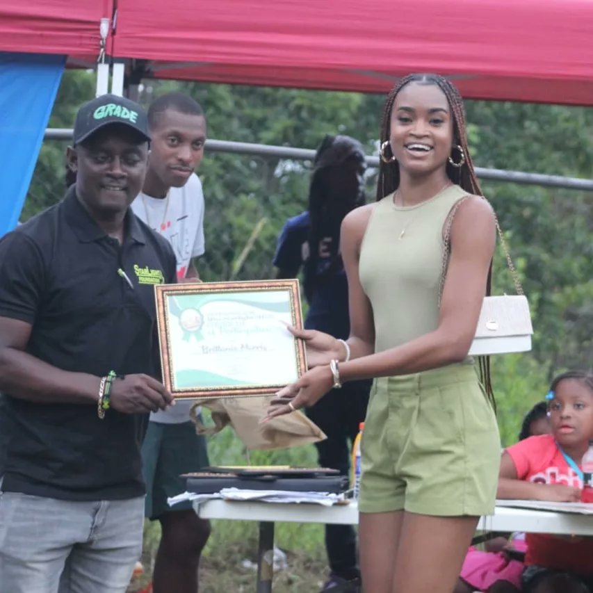 JLPThompsonTown's tweet photo. Was wonderful having the Councillor Henry Miss Starlight Foundation 2023 top 3 contestants 👑 Ms Morris, Ms Halstead &amp; Ms Rattery, at yesterday's  football finals. 
Our foundation seeks to empower residents in&amp; around the Division  #Jamaica  #Thompsontown - #MissUniverseJamaica https://t.co/1UnQLG2wmV