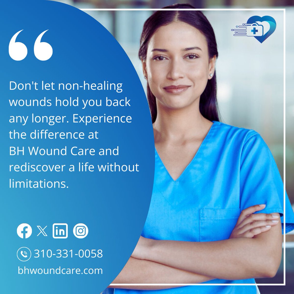 Don't let non-healing wounds hold you back any longer. Experience the difference at BH Wound Care and rediscover life without limitations.
.
.
 #woundspecialists #woundcare #woundhealing #bhwoundcare #woundcarenurses #WoundAssessment #WoundRecovery
#ChronicWounds #SurgicalWounds