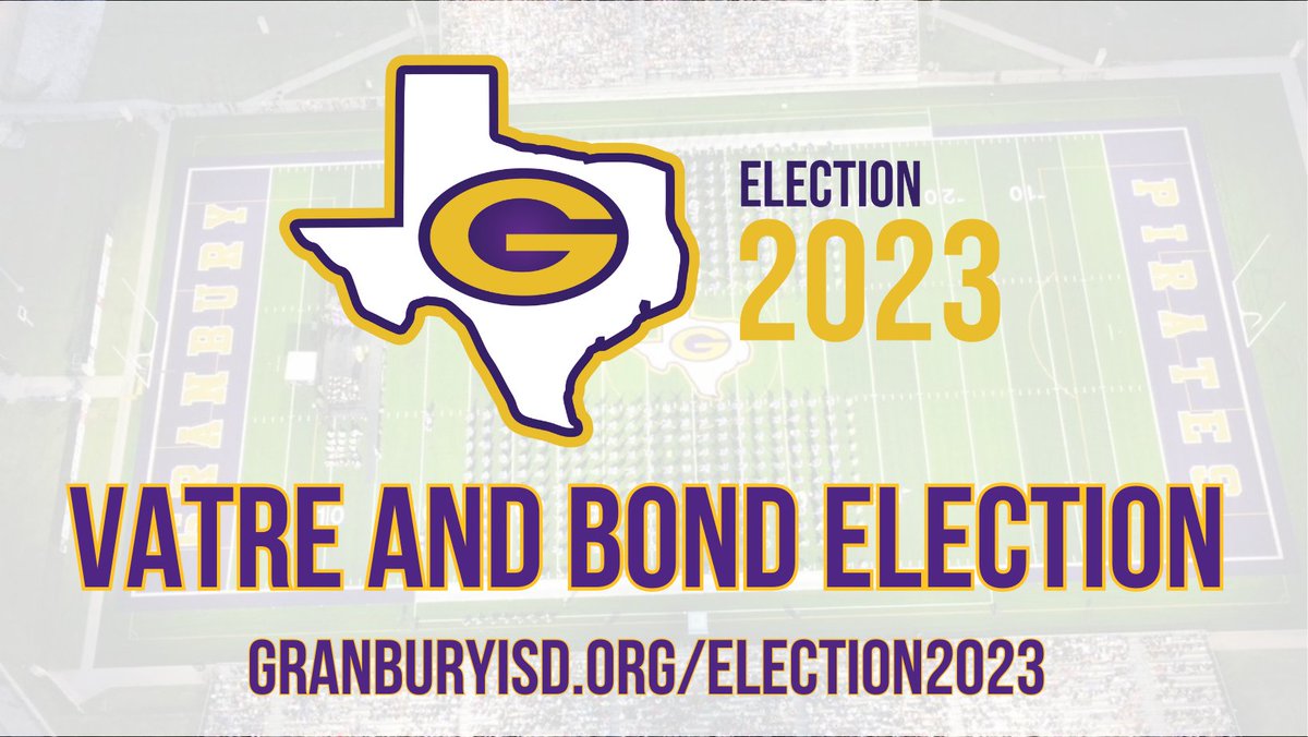 The Granbury ISD Board of Trustees voted on Monday, Aug. 21 at the regular scheduled meeting to call for a Voter Approval Tax Rate Election (VATRE) and a $151.7M Bond Election on the Nov. 7 ballot.

Visit granburyisd.org/election2023 for more election information. #GISDElection2023