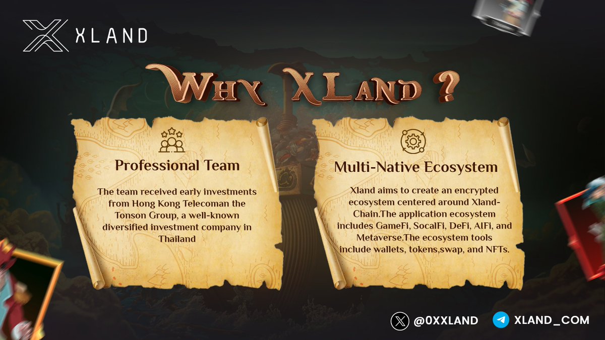 0xXLand's tweet photo. 🤔Why Xland? 
👥Professional team.  Early investments from Hong Kong Telecom and Tonson Group. 💼
🌱The multi-native ecosystem with XlandChain as the core hides huge development potential. 💎
#ProfessionalTeam #Xland #DevelopmentPotential #P2E #Freetoplay https://t.co/stc8OfMHD3