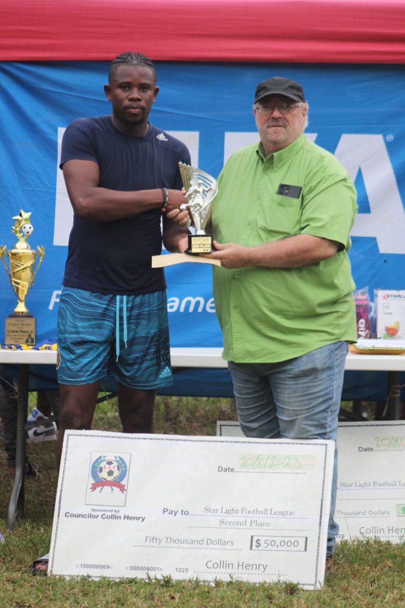 JLPThompsonTown's tweet photo. One of our Sponsors, Mr Phillip Henriques, Member of Parliament  for Clarendon North Western,  &amp; Kera Halstead 1st runner-up in Councillor Collin Henry  Miss Starlight 2023 Competition,  presented  Smithville United with the 2nd place prizes of $50,000, a trophy and medals. https://t.co/laDkiioVQE