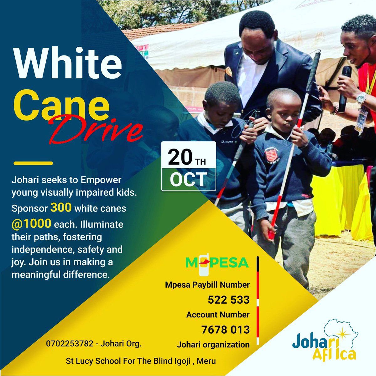 September is almost here and we aren’t even half way😭😭that’s when we had purposed to import the canes zifike by oct,so wadau help us get near the target…let’s crown these kids on 20th October in meru..#WhiteCaneDrive .<a href="/Johariorg/">Johari</a>