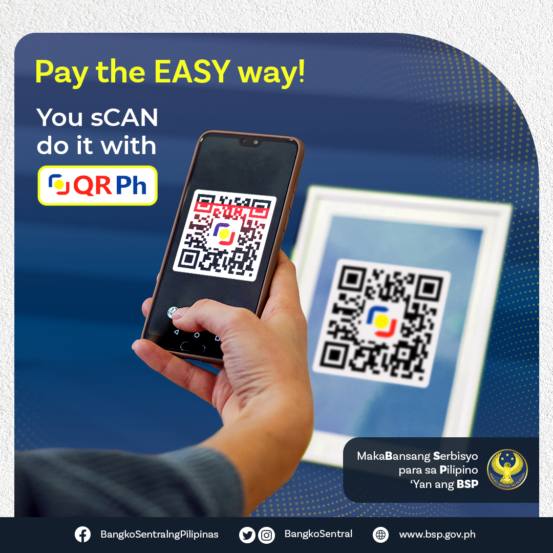 BangkoSentral's tweet image. Go for the easier way to pay: QR Ph!

Enjoy various benefits with every use:

✅ Secure digital transactions
✅ Convenient and faster payments
✅ One scan is all you need

Benefits of QR Ph Person-to-Person payments: facebook.com/watch/?v=68225…

#LetsGetDigitALL #PayWithQRPh #BSP