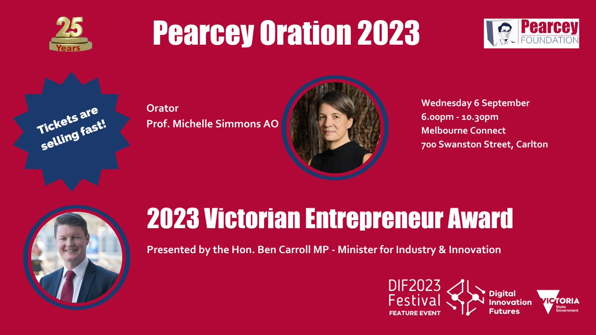 Pearcey_org's tweet photo. Quantum computing pioneer Professor Michelle Simmons AO to give the 2023 Pearcey Oration, 6 September in Melbourne. Tickets selling fast! More details here: https://t.co/kVpBKYWeYI
#DIF2023 #PearceyOration https://t.co/UQslvdEsNb