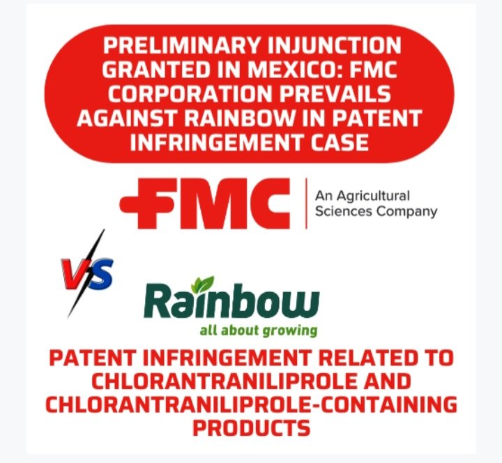 RoboticsChem's tweet photo. Preliminary Injunction Granted in Mexico: FMC Corporation Prevails Against Rainbow in Patent Infringement Case

#Cropprotection #Agriculture #Mexico #FMC #Rynaxypyr #Patent  #chlorantraniliprole #Active #Case #Rainbows #AgricultureResearch #Crophealth  #Agrochemicals #Pesticide https://t.co/hB2qBOhuMN
