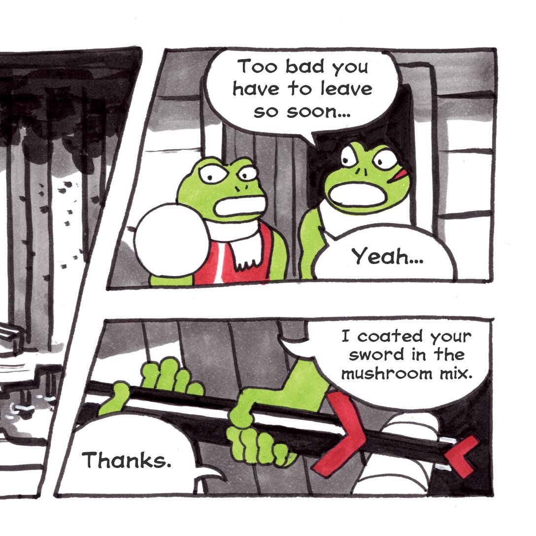 Another redone panel!

Sometimes I just make a dumb mistake. In the original Crag grabs the sword with his right hand, but that's the hand that got cut off in his previous fight! Oof😅