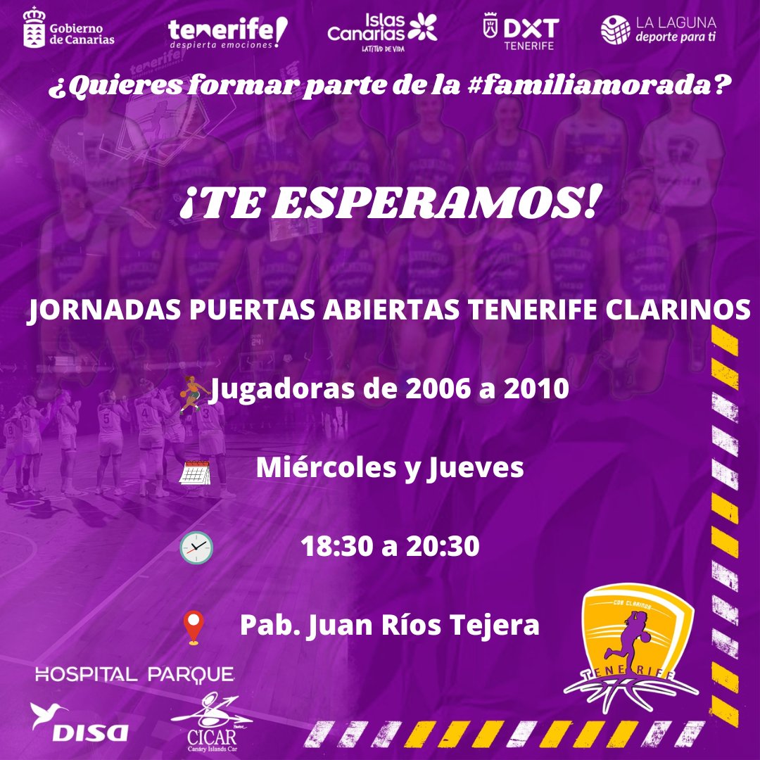 CBClarinos's tweet photo. ¿Quieres formar parte de la #familiamorada? ¡Vente! El Tenerife pone en marcha sus Jornadas de Puertas Abiertas. ¡Te esperamos! 
https://t.co/d8ma3s8BxF https://t.co/yav9ngxP8u