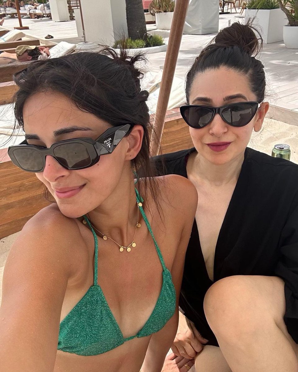 filmfare's tweet photo. #KarismaKapoor shares a pic with #AnanyaPanday from her fun-filled Ibiza vacation. https://t.co/M0eIw5fDwA