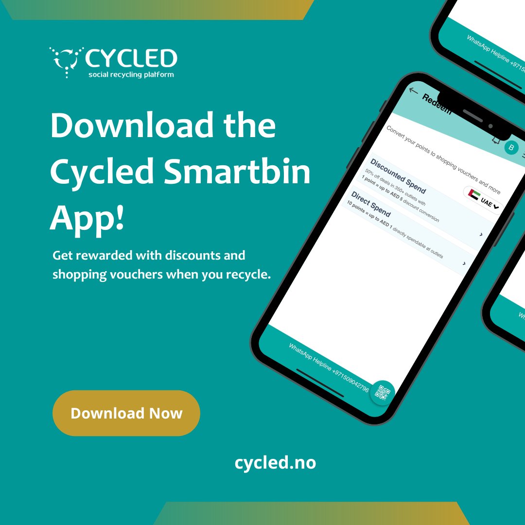 cycledtech's tweet image. 🌱 Recycle Smarter with the Cycled SmartBin App! 🌍♻️Turn your recycling efforts into exciting rewards! 

Download now(cycled.no) to locate nearby recycling stations, earn points, and redeem discounts and shopping vouchers.

Let's make a greener world together! 🌎📱