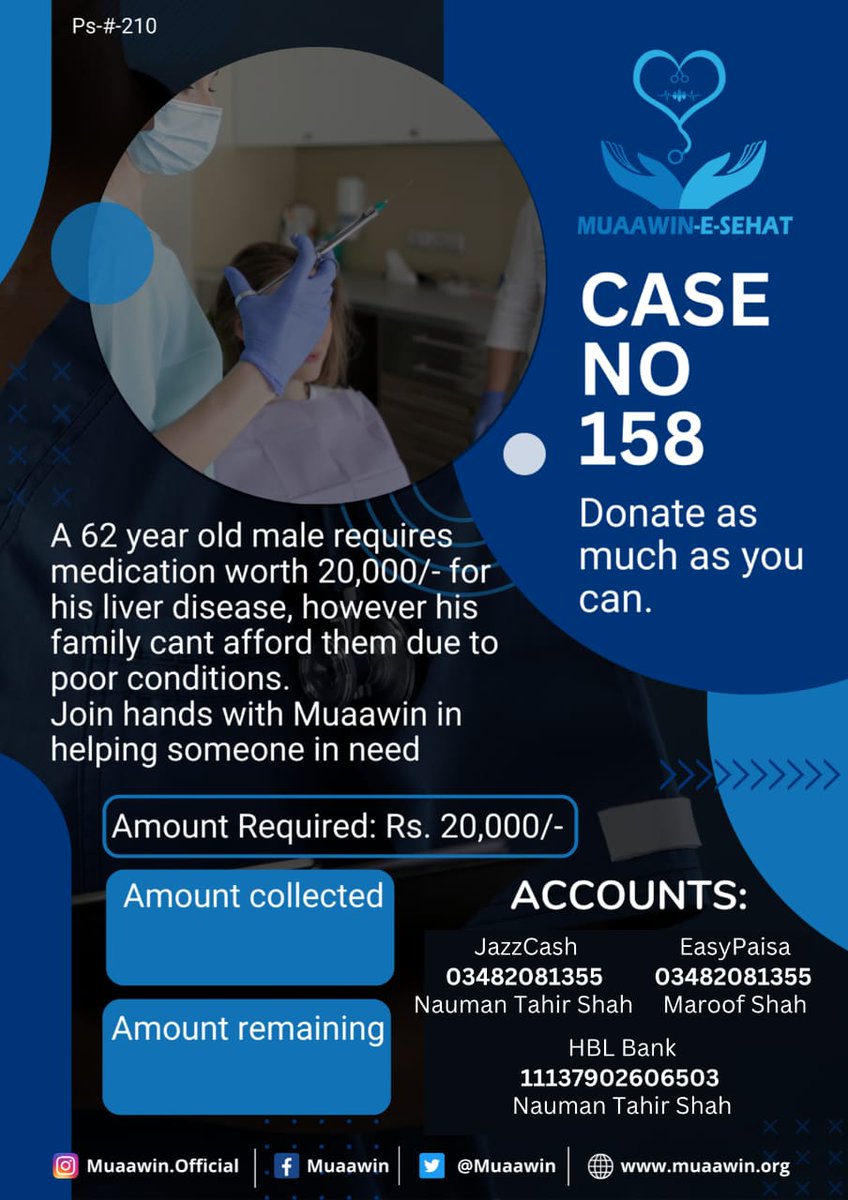 muaawin's tweet photo. Case#158:
62 سالہ مزدور جگر بیمار ہیں، مالی محرومی کی وجہ سے علاج کی رقم کی ضرورت ہے۔ معاونی کے لئے 20000 روپے درکار ہیں۔
#muaawin #wepromiselight #meinmuaawinhun #appreciation #i_am_muaawin https://t.co/cOVDJGoYaM