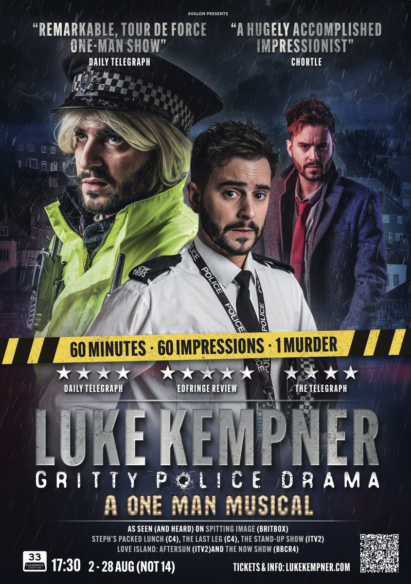 @edfringe Absolutely loved @LukeKempner in #GrittyPoliceDrama
A massive musical and comedic talent @ThePleasance In my top five shows this year! @FringeReview
@edfringe_review Hilarious to see my @BBCRadio2 pals @theJeremyVine @Rylan make an appearance!