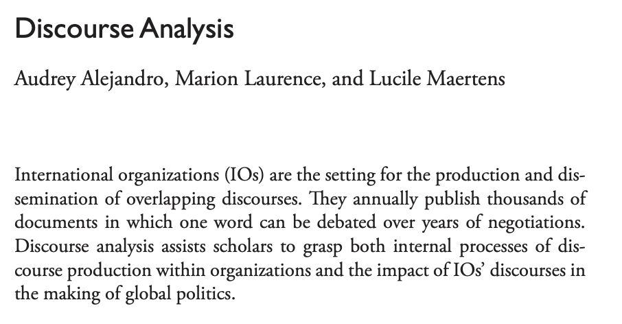 Audrey Alejandro @audreyalejandro.bsky.social (@audreyalejand) on Twitter photo đĄ Struggling to explain your students where to start with #DiscourseAnalysis? <a href="/MarionLLaurence/">Dr Marion Laurence</a> <a href="/LucileMaertens/">Lucile Maertens</a> and I wrote a chapter just for that! With examples from #InternationalOrganizations for #InternationalRelations & Int Dev students. Open access: library.oapen.org/bitstream/hand⊠đĄ Struggling to explain your students where to start with #DiscourseAnalysis? <a href="/MarionLLaurence/">Dr Marion Laurence</a> <a href="/LucileMaertens/">Lucile Maertens</a> and I wrote a chapter just for that! With examples from #InternationalOrganizations for #InternationalRelations & Int Dev students. Open access: library.oapen.org/bitstream/handâŠ