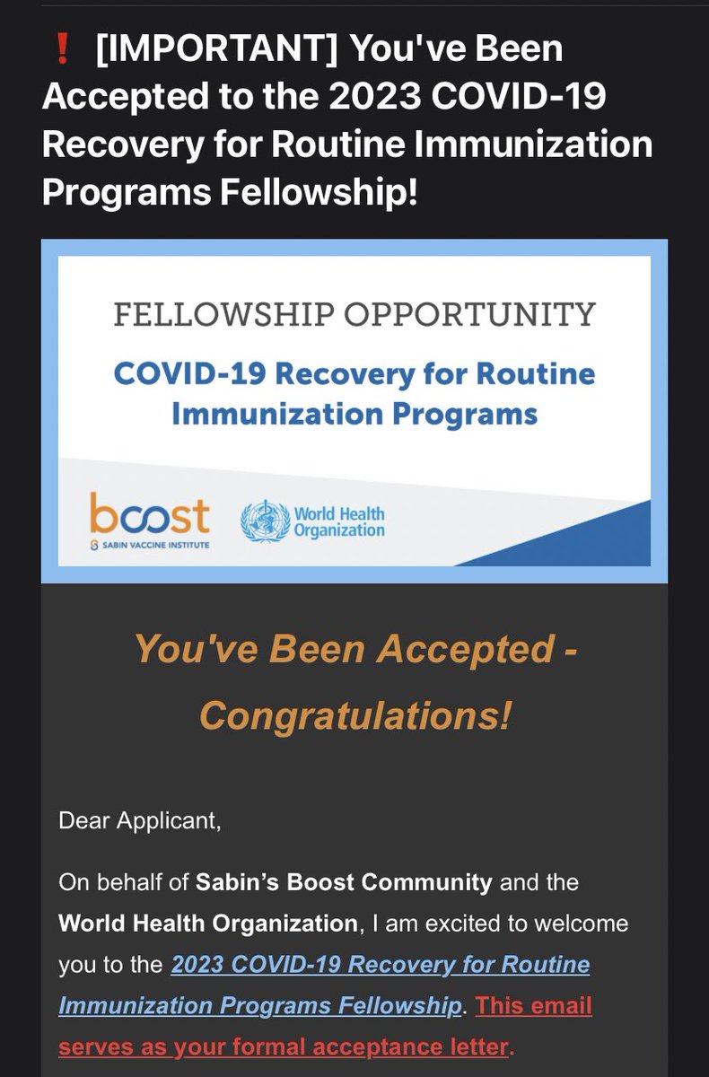 After participating in #VARN2023, I joined @sabinvaccine and @WHO boost community and was subsequently accepted into the fellowship program. Looking forward to enhance life immunization and catch-up vaccination initiatives through learning and experience sharing.
