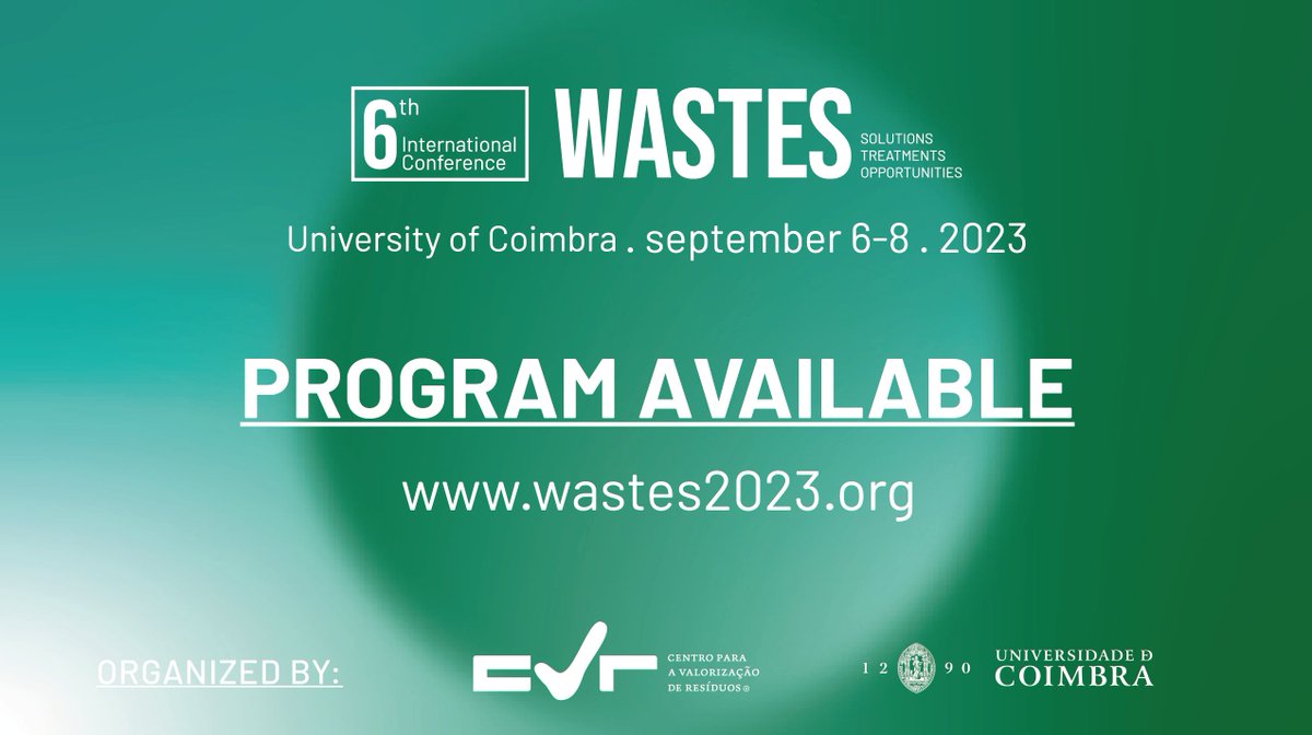The #WastesConference is almost here, and the program is now available on the website!

The Secretary of State for the Environment, Arq. Hugo Pires, will be joining us at the Opening Ceremony.

Check out the program at 🔗 wastes2023.org/program/!

#WasteManagement #Recycling