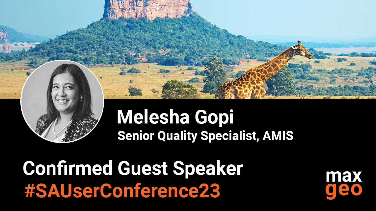 MaxGeoServices's tweet image. We are pleased to announce that Melesha Gopi, Senior Quality Specialist at AMIS will be a guest speaker at the Southern Africa User Conference taking place in Johannesburg on 18 September. Find out more and book your place hubs.ly/Q01_LVG00 #SAUserConference23 #guestspeaker