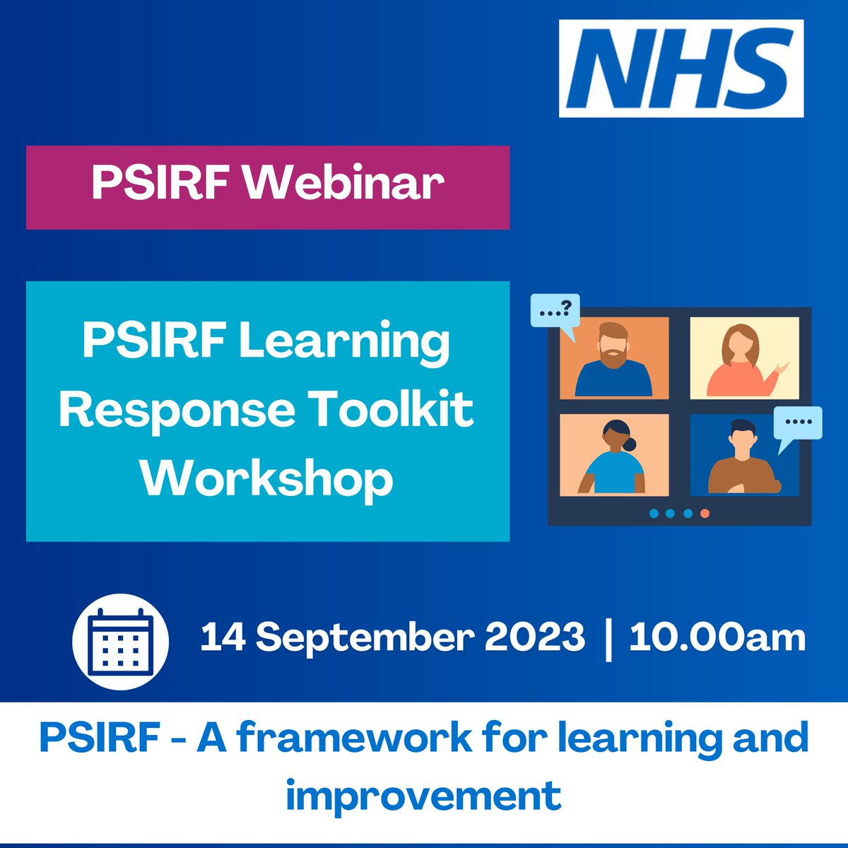 Register now for our #PSIRF Learning Response Toolkit webinar, taking place 14 September. Register here events.england.nhs.uk/events/psirf-l…