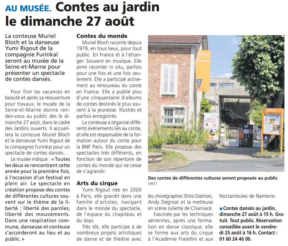 Les contes vous seront contés .... et dansés dimanche prochain au Musée de la Seine-et-Marne et Maison Mac Orlan

Pour en savoir plus et vous inscrire : 01 60 24 46 00 ; mdsm@departement77.fr

#Avenir77 #culture #seineetmarne #musée #cantondecoulommiers #stcyrsurmorin