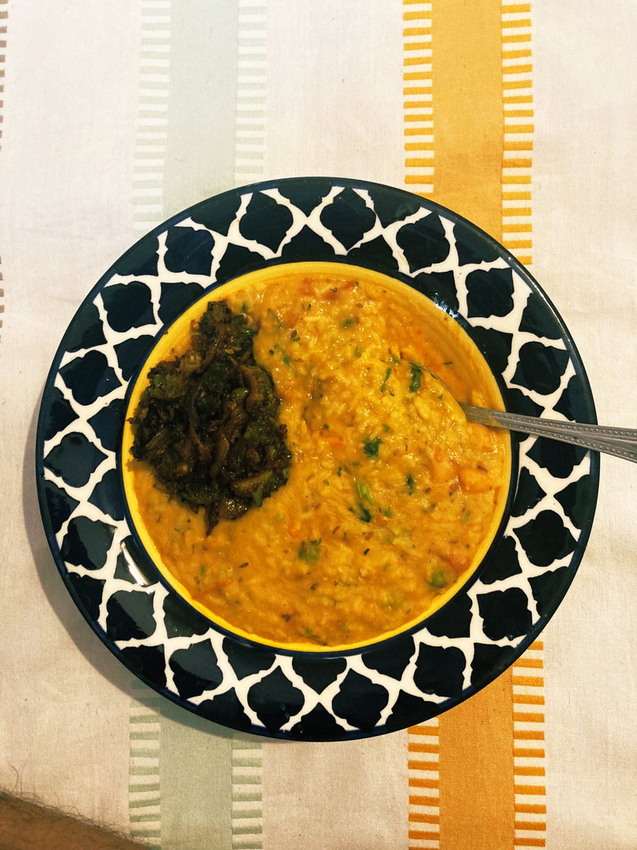 #whatsinmybowl. Karela is a vilified vegetable. But ever since my blood work came iffy, it has become my best friend. Food as medicine isn’t quantifiable. But its advantages are undeniable. Even for the sceptics Today I have masoordal khichdi and karela fry. Blood & bones are 😊