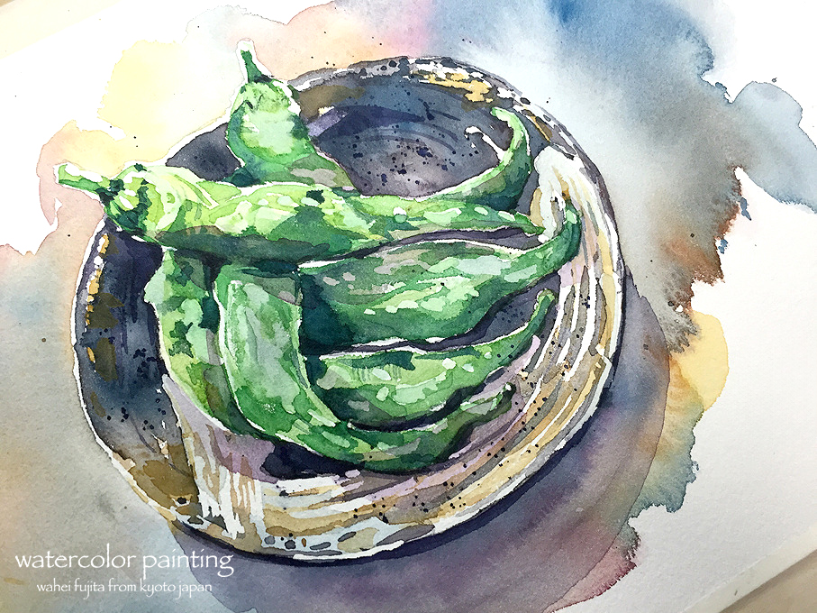 万願寺とうがらし。 #とびきりのグリーンを魅せて下さい #Watercolor