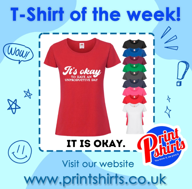 PrintShirts_UK's tweet image. T-shirt of the week! 'It's Okay To Have An Unproductive Day.' Get yours now! 

printshirts.co.uk/product/ladies…

#positivevibes #positivetee #mentalhealth