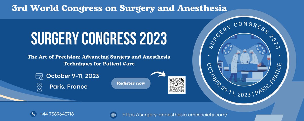 Surgery & Anesthesia Congress (@anesthesiaforum) on Twitter photo Innovation meets precision at #SurgeryCongress2023!๐ Register now to dive into the future of surgery and connect with experts from around the globe. ๐๐ค
##MedicalConference
๐rb.gy/827l3
โ๏ธsurgerycongress@pulsusgathering.org Innovation meets precision at #SurgeryCongress2023!๐ Register now to dive into the future of surgery and connect with experts from around the globe. ๐๐ค
##MedicalConference
๐rb.gy/827l3
โ๏ธsurgerycongress@pulsusgathering.org