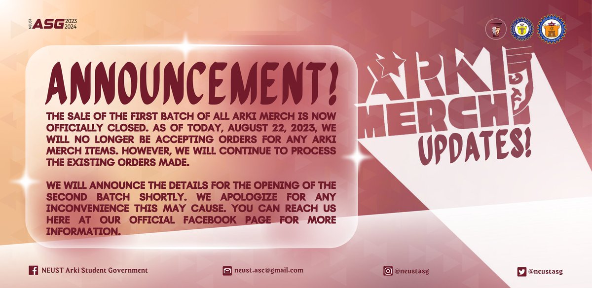 neustasc's tweet photo. 𝗔𝗿𝗸𝗶 𝗠𝗲𝗿𝗰𝗵 𝗨𝗽𝗱𝗮𝘁𝗲𝘀 | The sale of the first batch of all Arki Merch is now officially closed. As of today, August 22, 2023, we will no longer be accepting orders for any Arki Merch items. However, we will continue to process the existing orders made. 

🎨 HIDE00 https://t.co/r7SdiKSjLz