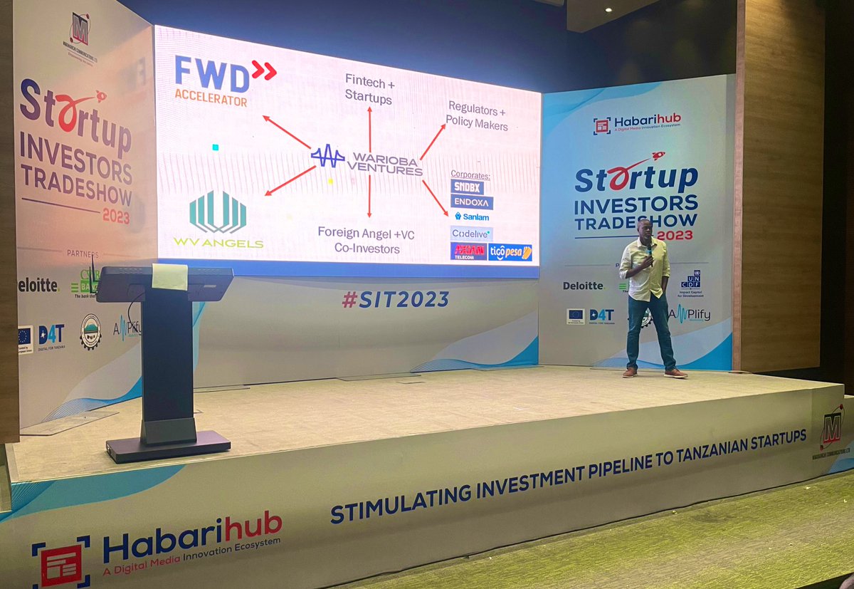 #SIT2023 Investment Thesis of @WariobaVentures;

-Investment through equity

-Top &amp; Multidisciplinary Team + Innovative &amp; Scalable Models

-Stage: Product with traction

-Showing ability to grow rapidly

-Scale-Effectively: 🇹🇿 to EAC &amp; SADC markets
-Exit-Potential: Series A (IPO)