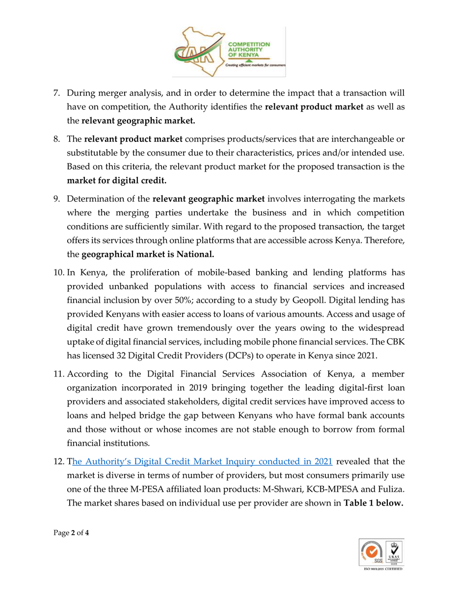 MwangoCapital's tweet photo. The Competition Authority of Kenya [@CAK_Kenya] has approved the proposed acquisition of 100% shares in Kopo Kopo Inc. by Moniepoint Inc. unconditionally.

Kopo Kopo's 98 employees will retain their employment under the same terms. https://t.co/Hs9jIqDNdV