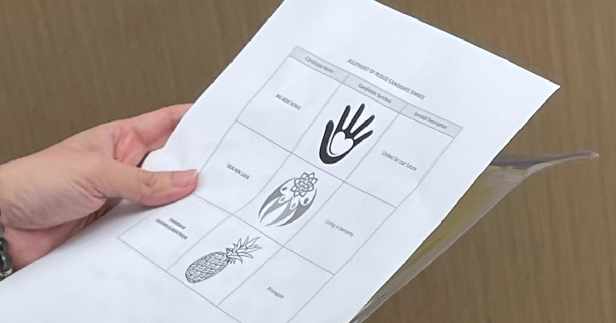 MothershipSG's tweet photo. Presidential candidates' symbols revealed: Hand with heart, figures reaching up &amp; pineapple https://t.co/44zQvpVPAk https://t.co/6I5xdVAlr0