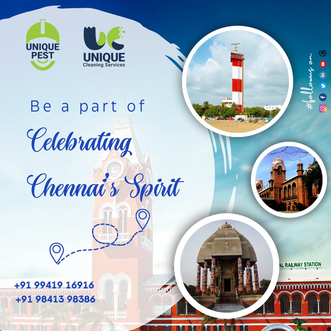 cleanunique1's tweet photo. From sunrise to sunset, let's cherish every moment that this city has to offer.
Book your slot 9941916916 / 9841398386 with #Unique, along to enjoy the spirit.

#ChennaiDay2023 #UniquePestManagement #pestcontrolinchennai #MyChennai #ChennaiHeritage #CulturalMeltingPot https://t.co/oMWBr4VaBN