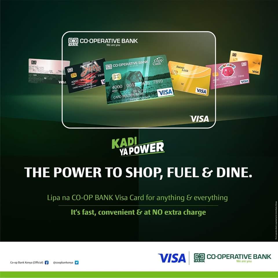 TruthmeterPR's tweet photo. @Coopbankenya Visa card 
 doesn't just offer you convenient buying power. It  also offers you the opportunity to earn rewards, enjoy travel perks, shop,fuel ,dine ,get cash back and build up your credit history. Je unayo hii Kadi ya Power?? https://t.co/0MpWFbQm6V