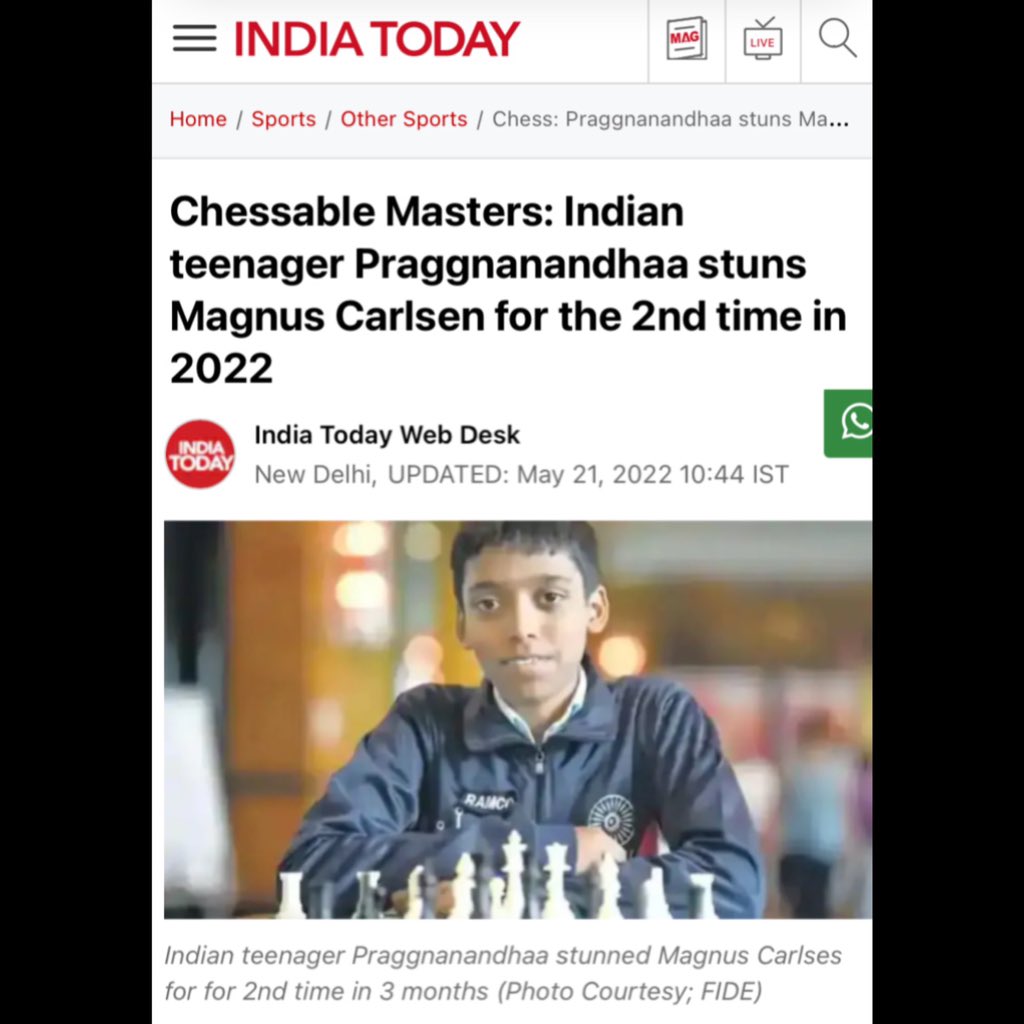 Chessable Masters: Indian teenager Praggnanandhaa stuns Magnus