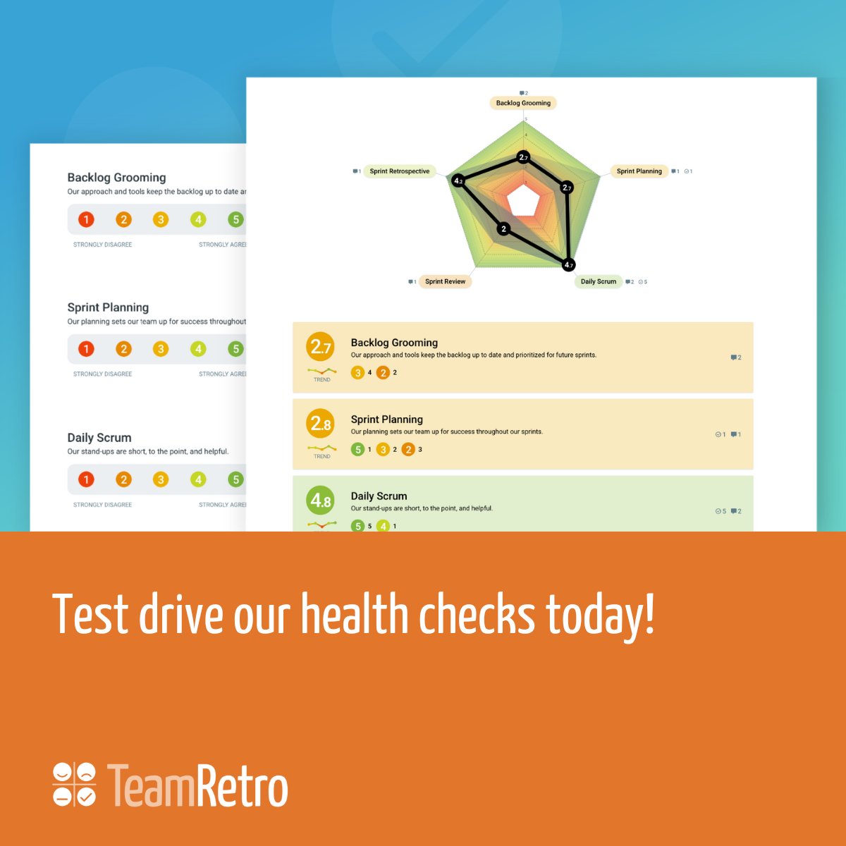 Wonder what a team health check looks like? Take an #agile #TeamHealthCheck for a test drive. See how it can measure and improve team happiness and effectiveness. No sign-ups needed. #Agile #Retrospective #Scrum #ScrumMaster  #ContinuousImprovement
bit.ly/3rWD4oU