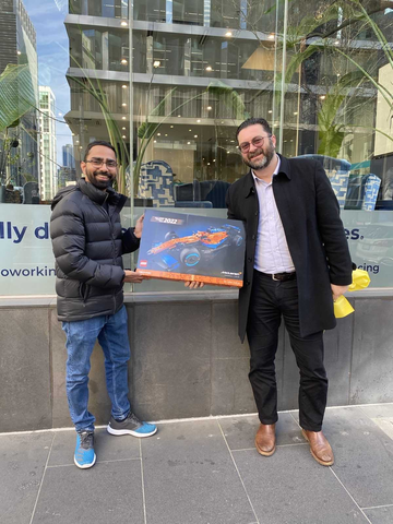Congratulations to Nigel Fernandes from MyDeal for winning our recent AWS Cloud Day Melbourne competition. We hope you enjoy building your Lego F1 McLaren car.