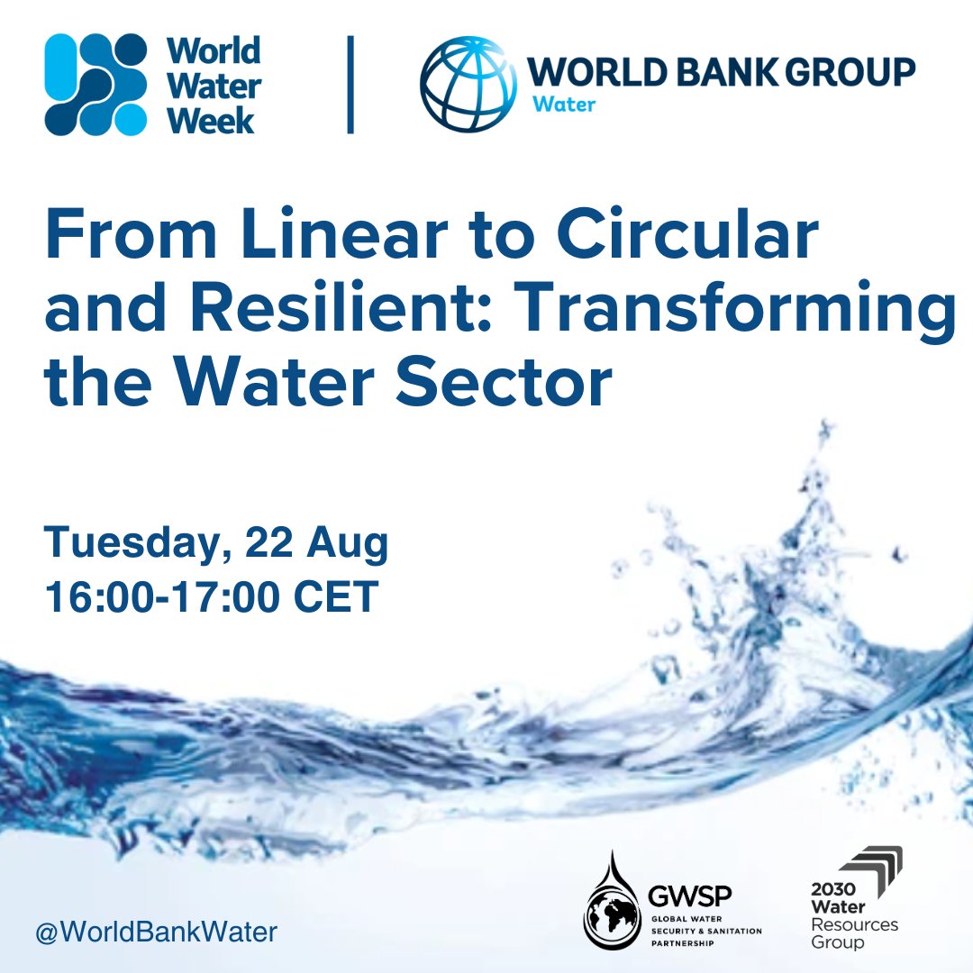 🗓️ 22 August
⏰ 16:00 CET

♻️Learn about <a href="/TheGwsp/">GWSP</a> -supported projects incorporating circular economy principles from around the 🌍 at this #WWWeek session: wrld.bg/8vur50PBGr2
#WICER