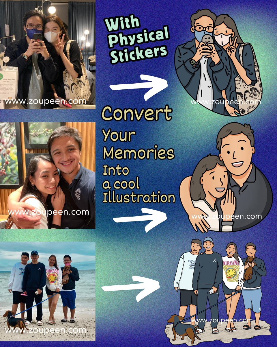 zoupeen's tweet image. 🔥 Convert your special memories, into a cool illustration with Zoupeen! 🔥
With physical stickers 🫰🏽
Get your now:

zoupeen.com/products/custo…

#zoupeen #customsticker #customillustration #stickers #stickersph