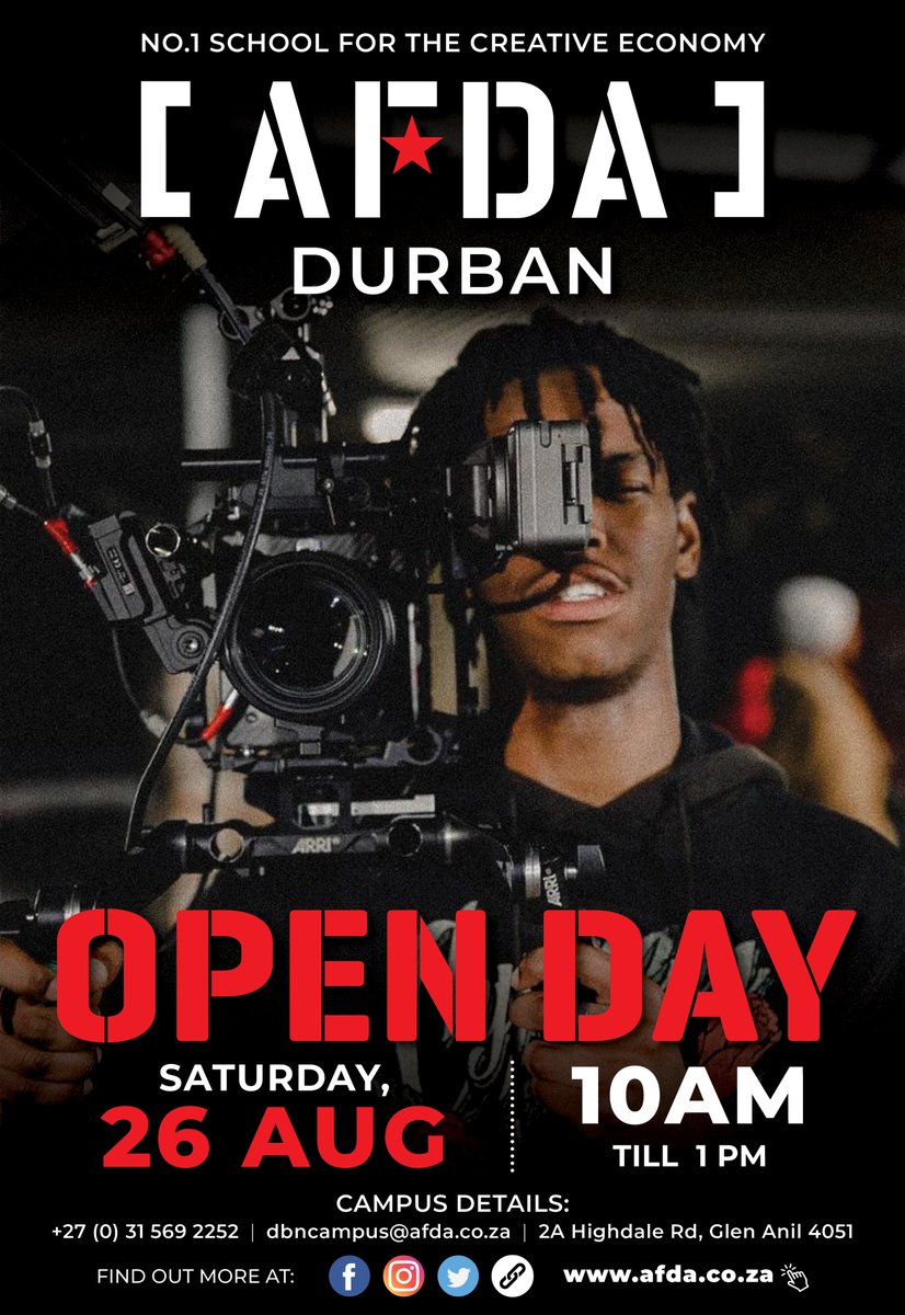 See you at Open Day on Saturday @AFDADURBAN @afda_co_za 10 am at 2 A Highdale Road, Glen Anil, Durban.