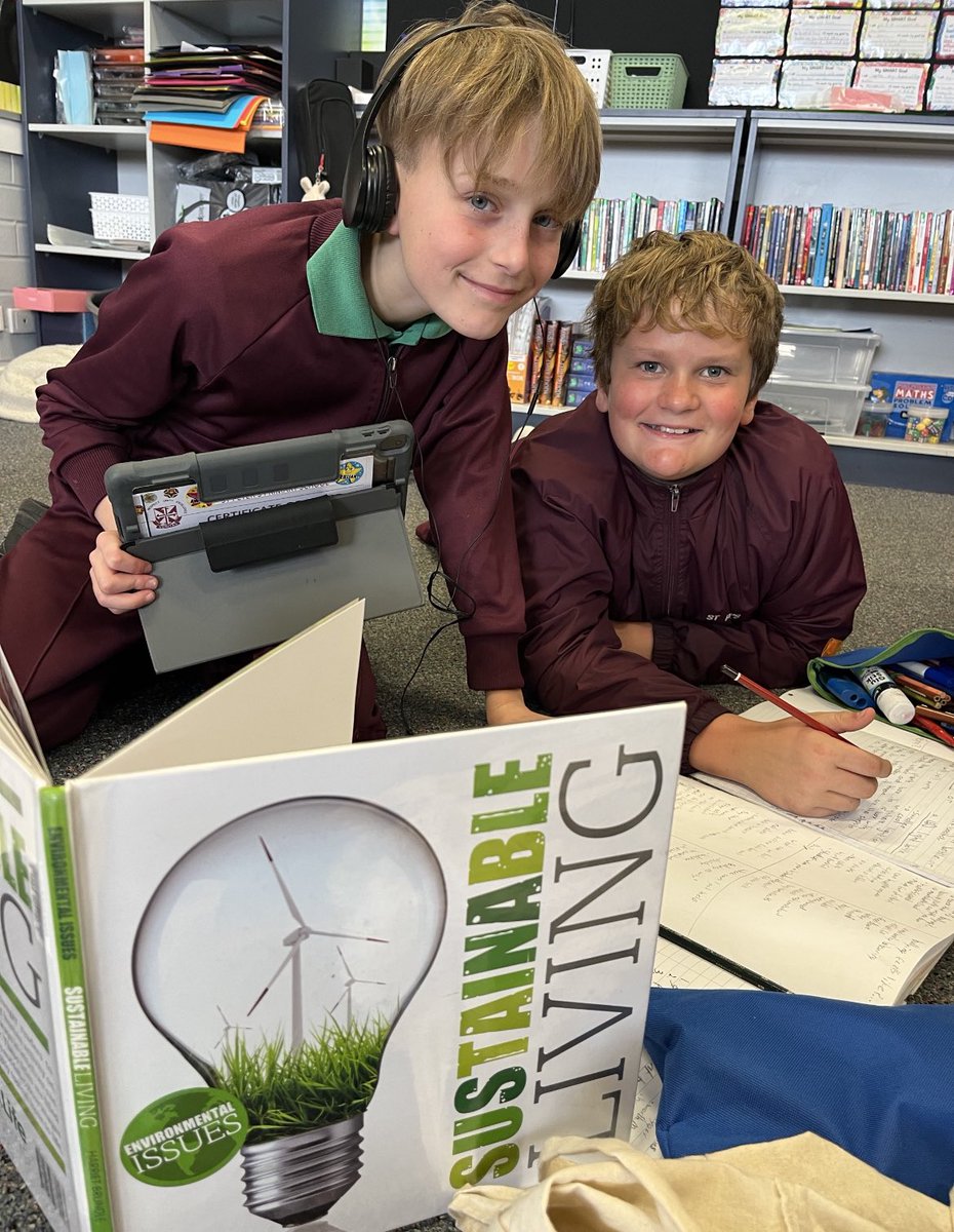 St_Peters_P_S's tweet photo. As part of their Inquiry unit this term, the Year 5’s are investigating the 3 R’s - Reduce, Reuse, Recycle. In their literacy rotations, the students have been exploring images, videos, podcasts, books, community groups and more to learn more about upcycling. #TRUEinquiry https://t.co/EJ4351oVHK