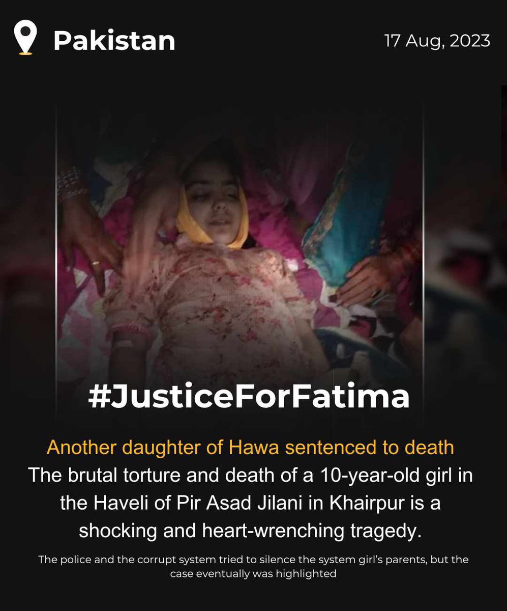 Hamad_HASI's tweet photo. A country where adults are a threat to children rather than being their Guardians

Fatima don't deserve this treatment!💔
Government needs to give a death Penalty to This Bastard Asad Shah.
#JusticeForFatima 
#JusticeForFatimaFariro https://t.co/WKwsmVl3ty