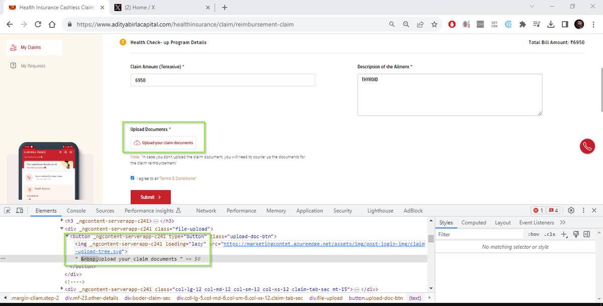 ibalasenthil's tweet photo. @AdityaBirlaGrp - I am trying to upload my documents for claim but why you using Lazy load function in upload documents page.
as a consumer I cannot upload the document in this case. https://t.co/miK6FiRjRA