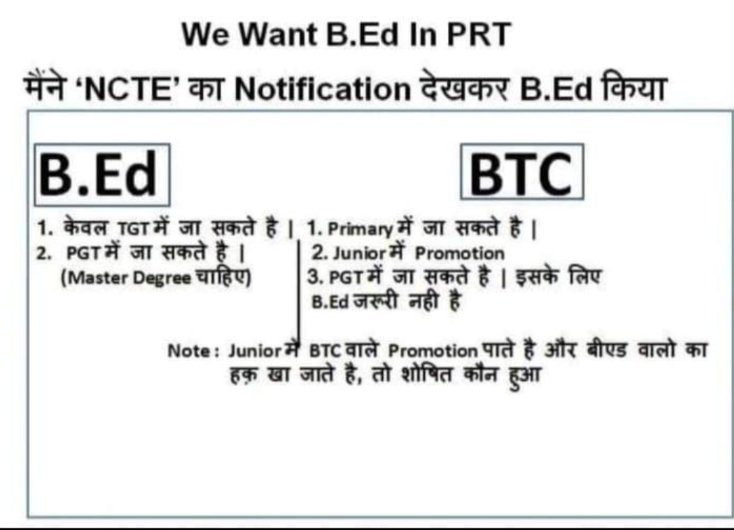 AkashCh02037267's tweet photo. #BEDWantOrdinancePRT
#BEDWantOrdinancePRT #BEDWantOrdinancePRT
#BEDWantOrdinancePRT
We request pm modi @EduMinOfIndia 
@ncteDelhi
@dpradhanbjp
@PMOIndia
@BJP4India 
@ABPNews 
@ZeeNews 
@news24tvchannel 
@TheLallantop
@TV9UttarPradesh
@RahulGandhi https://t.co/lT0N0IMUCH