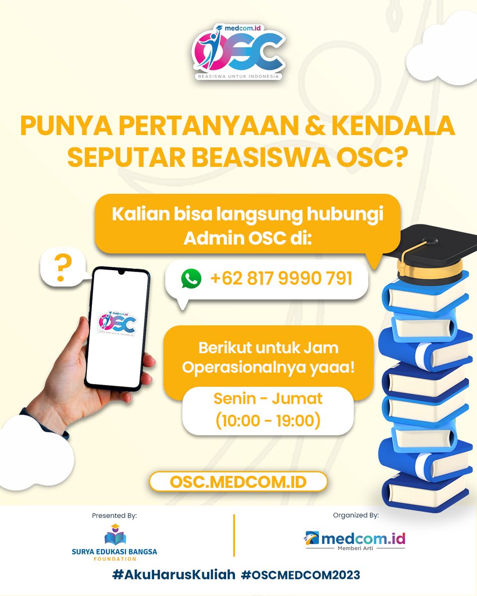 BeasiswaOSC's tweet photo. Admin WA Center akan bantu kesulitan dan kendala #SobatOSC semua!
save nomornya diatas ya, dan admin akan coba balas satu per satu pertanyaan kalian :D
#oscmedcom2023 #oscmedcomid #oscmedcom #infobeasiswa #beasiswakuliah #beasiswaindonesia https://t.co/2dJsOcRE2S