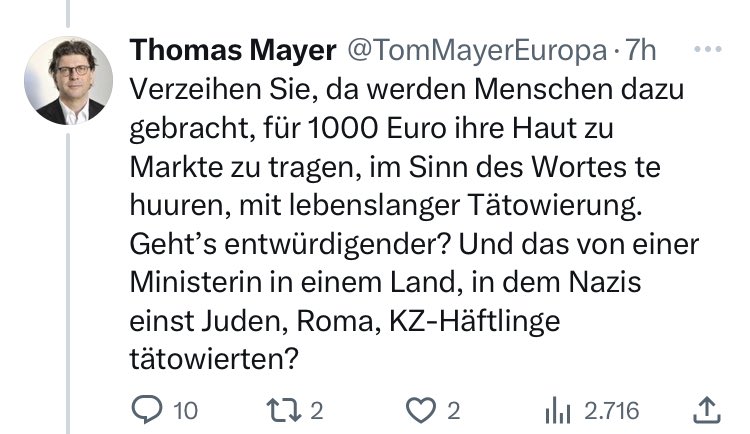 Völlig normaler take hier. Und in zwei Wochen beklagt man wieder den Zustand des diskurses…