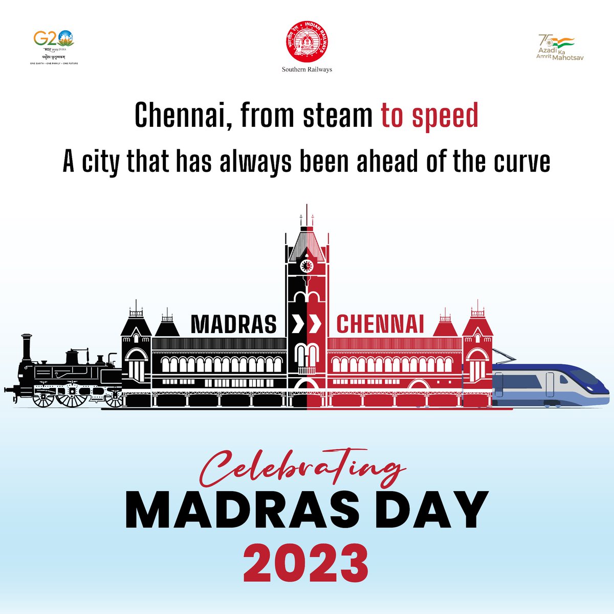 🏞 Join us in commemorating Madras Day as we journey through the rich heritage, culture, and history of this iconic city.
.
.
.
#MadrasDay #SouthernRailways