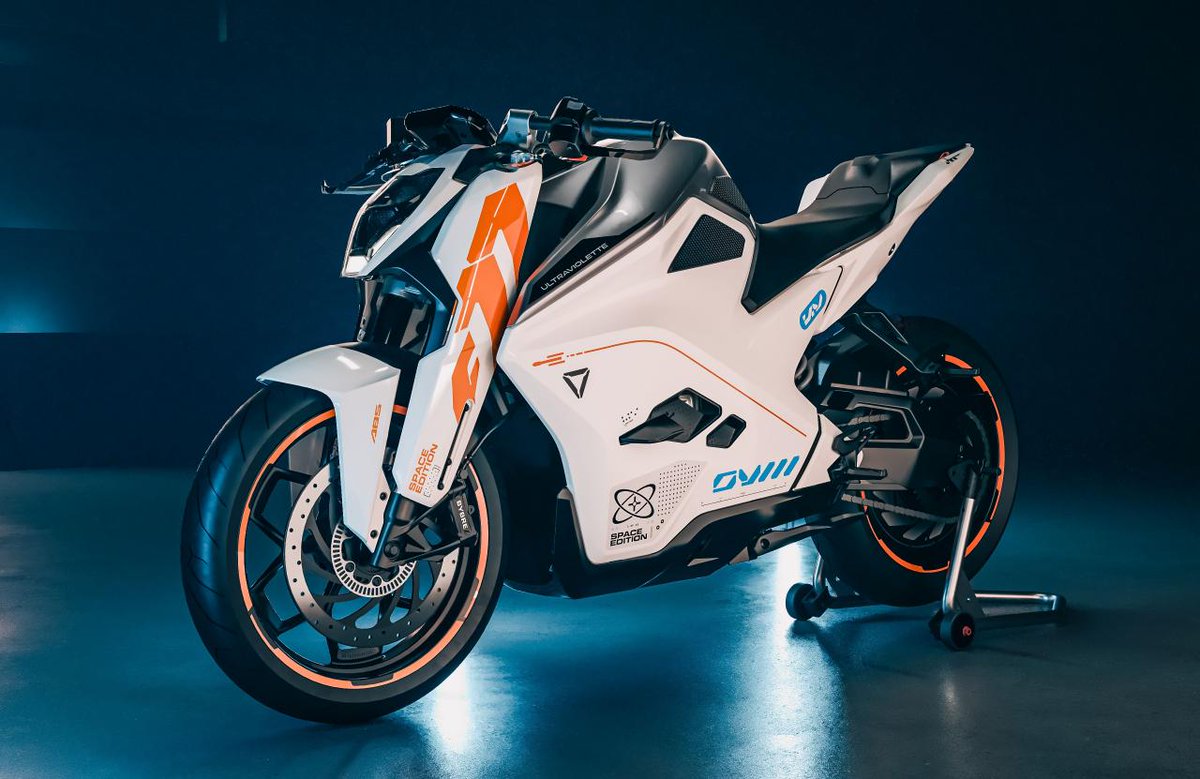 bforbiker's tweet photo. Ultraviolette has launched a limited edition model of the F77, called the Space Edition at Rs 5.6 lakh (ex-showroom). It is limited to just 10 units and bookings for the same will open on August 22 at 6 pm. The Space Edition model developed is a tribute to India’s space program. https://t.co/iuDbBZawoo