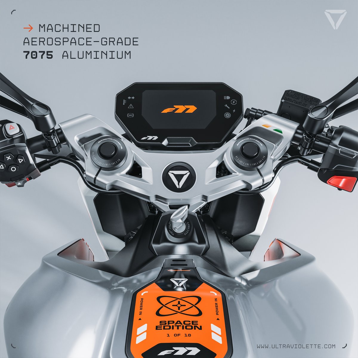 bforbiker's tweet photo. Ultraviolette has launched a limited edition model of the F77, called the Space Edition at Rs 5.6 lakh (ex-showroom). It is limited to just 10 units and bookings for the same will open on August 22 at 6 pm. The Space Edition model developed is a tribute to India’s space program. https://t.co/iuDbBZawoo