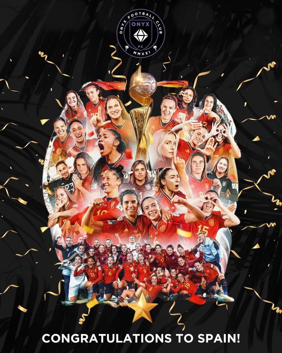 onyxwfc's tweet photo. Congratulations to Spain for winning their first FIFA Women’s World Cup! 🌏🏆⚽️

It has been a fantastic tournament to watch and we hope it has inspired young girls across the world to try football! 💜⚽️

#football #fifawwc #spain https://t.co/BAhtJzuUaO