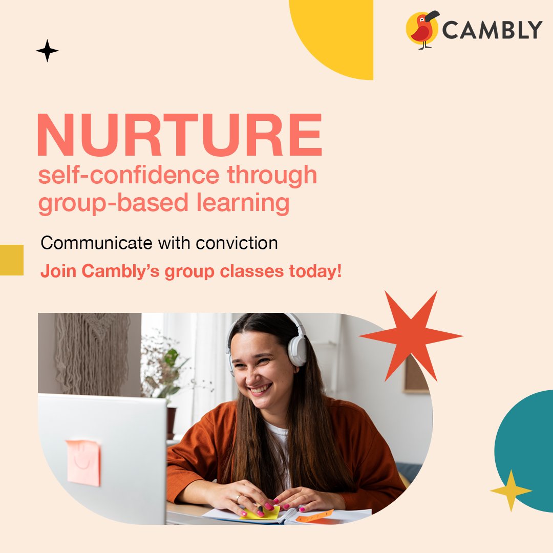 CamblyIndia's tweet photo. #Cambly group classes offer several benefits, including the opportunity to practice speaking in a less intimidating setting.
Register today: https://t.co/jubtA1inwE to get that extra boost of confidence.
#LearnWithCambly #EnglishSpeaking #Vocabulary #GroupClasses #RegisterNow https://t.co/WEqTtMPLpk